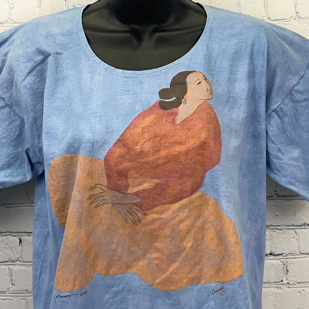 Vintage R.C. Gorman Navajo Art T Shirt Native American Blue Womens XL X-Large